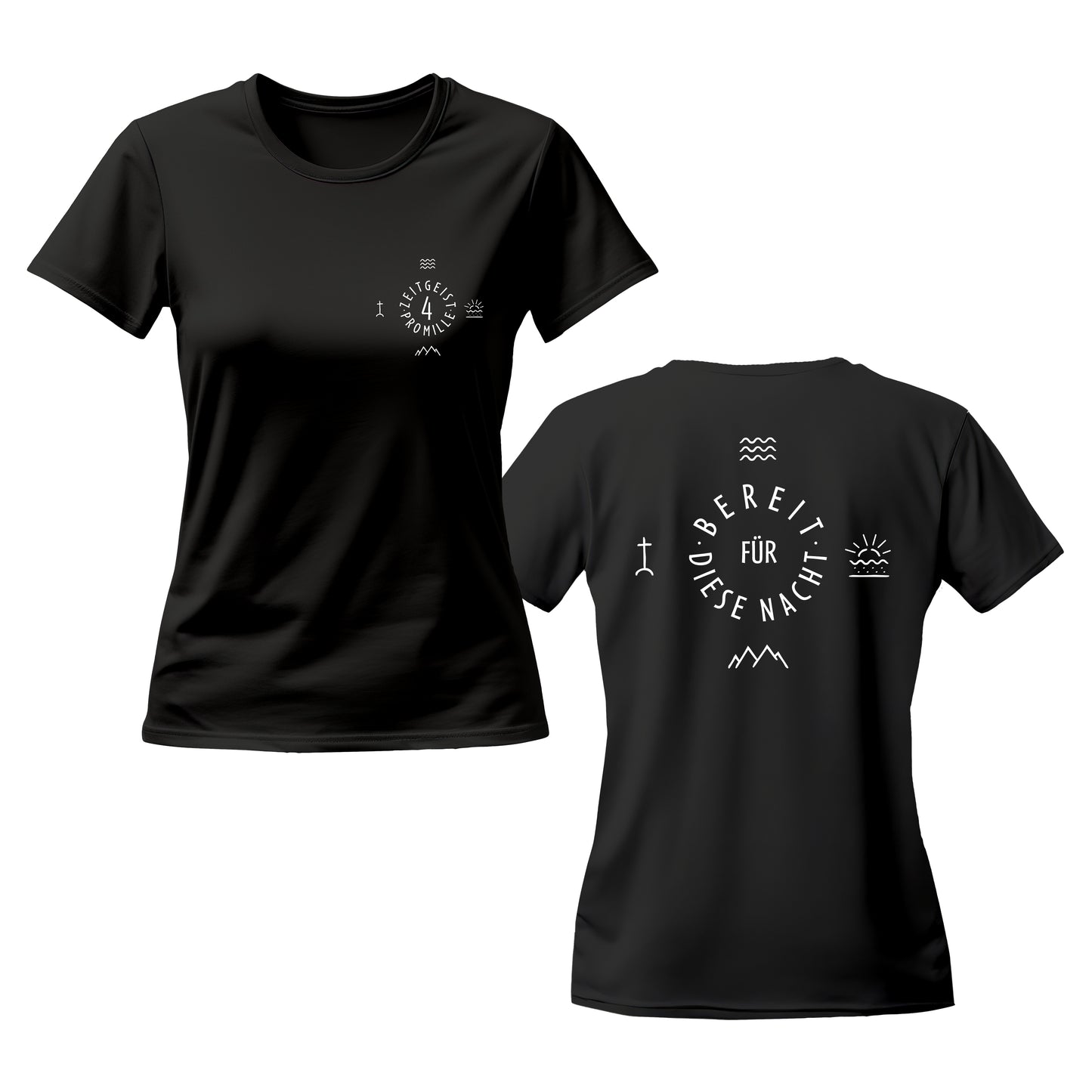 T-Shirt - Girlie "Zeitgeist" schwarz mit weißem Druck - Girlie